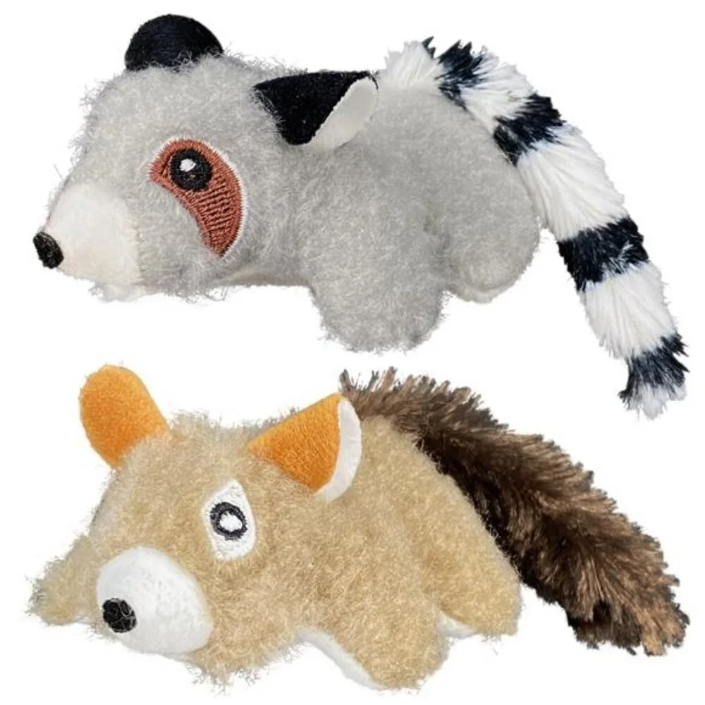 Lemur and Squirrel Plush Multicolor Cat Toy, Crinkle and Catnip, 2